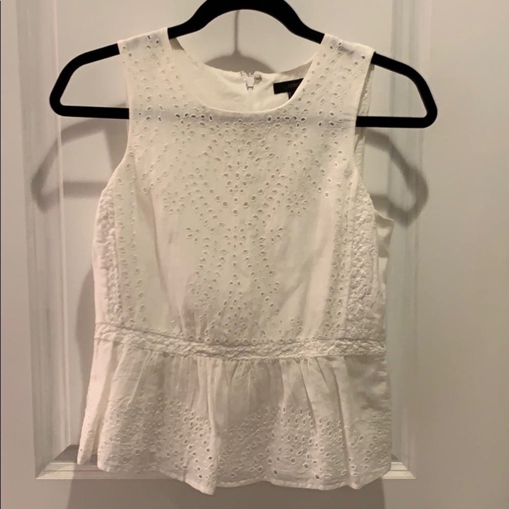 White peplum eyelet top